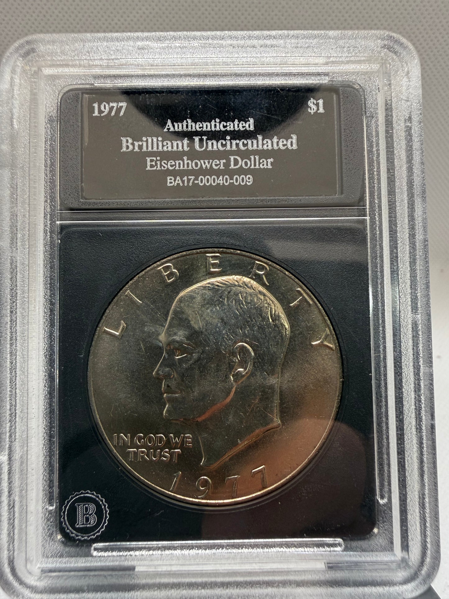1977 Bradford authenticated brilliant uncirculated Eisenhower dollar