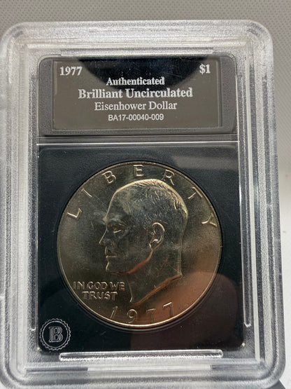 1977 Bradford authenticated brilliant uncirculated Eisenhower dollar